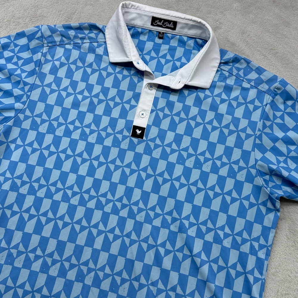 Bad Birdie Golf Polo Mens Medium Blue Geometric Short Sleeve Performance Shirt
